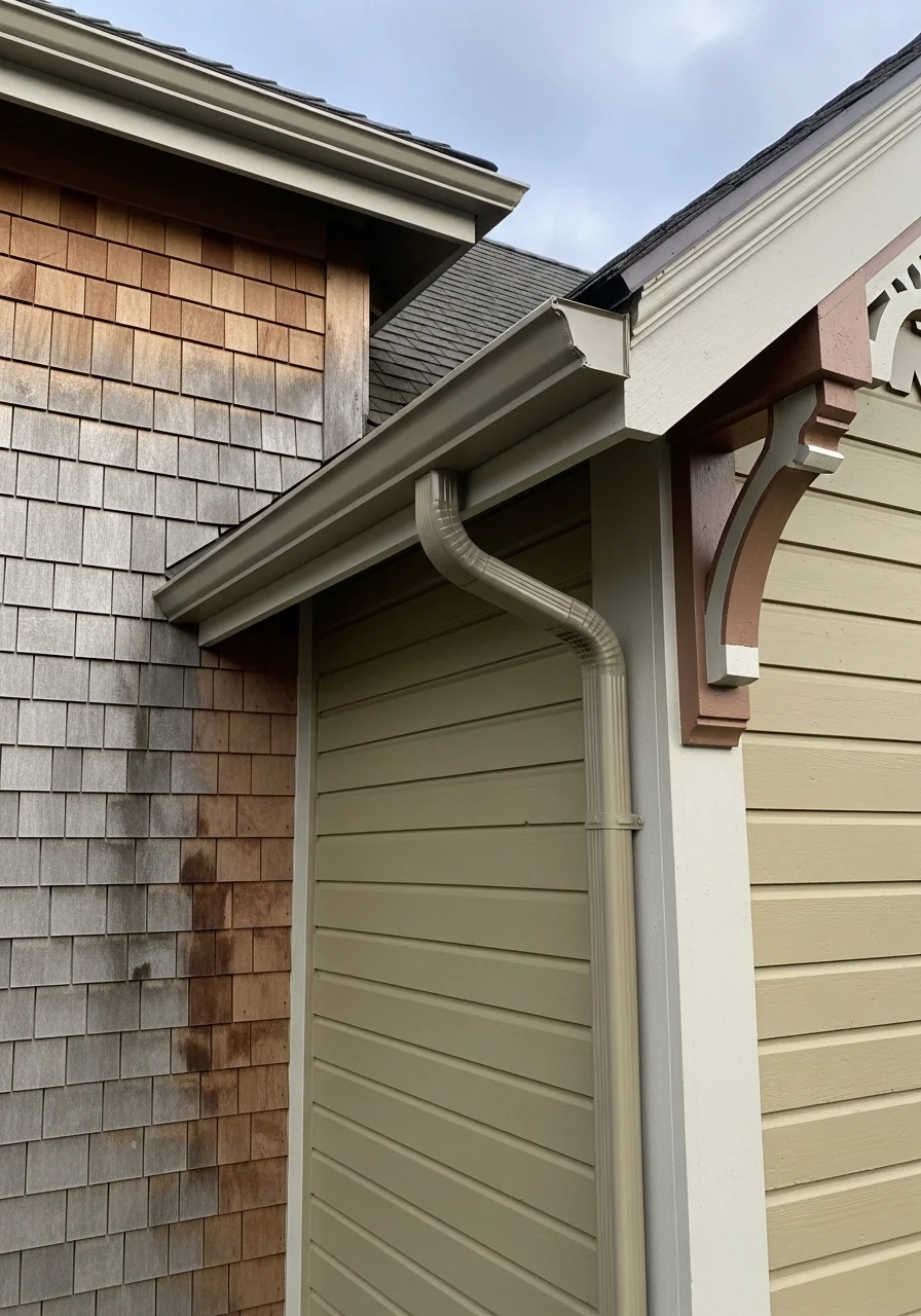 Close-up of a restored La Conner home exterior with traditional architectural details.